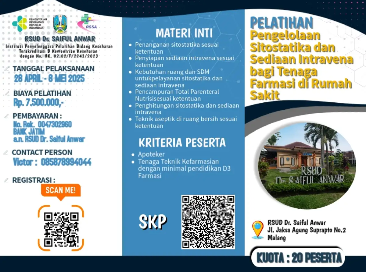 Pelatihan Pengelolaan Sitostatika dan Sediaan Intravena bagi Tenaga Farmasi di Rumah Sakit
