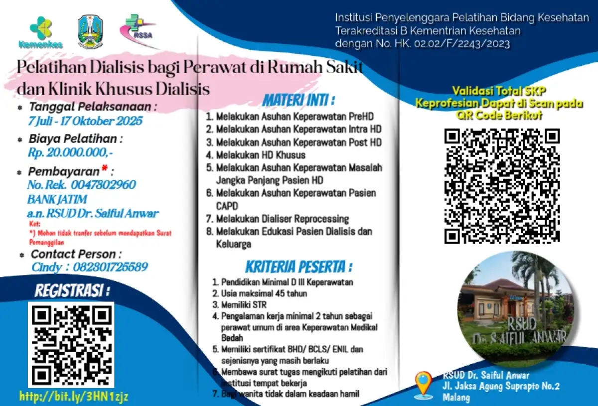 Pelatihan Dialisis Bagi Perawat di Rumah Sakit & Klinik Khusus Dialisis