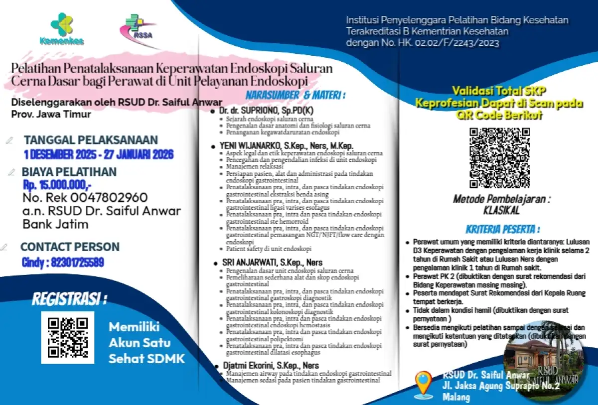 Pelatihan Penatalaksanaan Keperawatan Endoskopi Saluran Cerna Dasar bagi Perawat di Unit Pelayanan Endoskopi